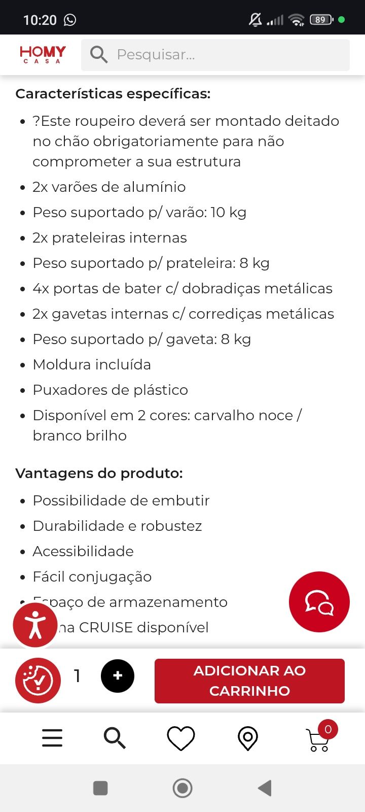 Vendo roupeiro 4 portas com 2 gavetas, na caixa