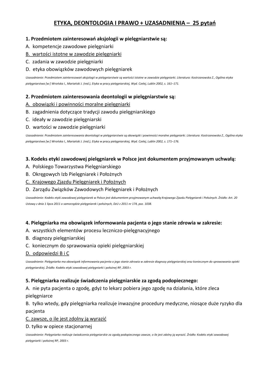 Materiały do egzaminu ze specjalizacji - pielęgniarstwo internistyczne