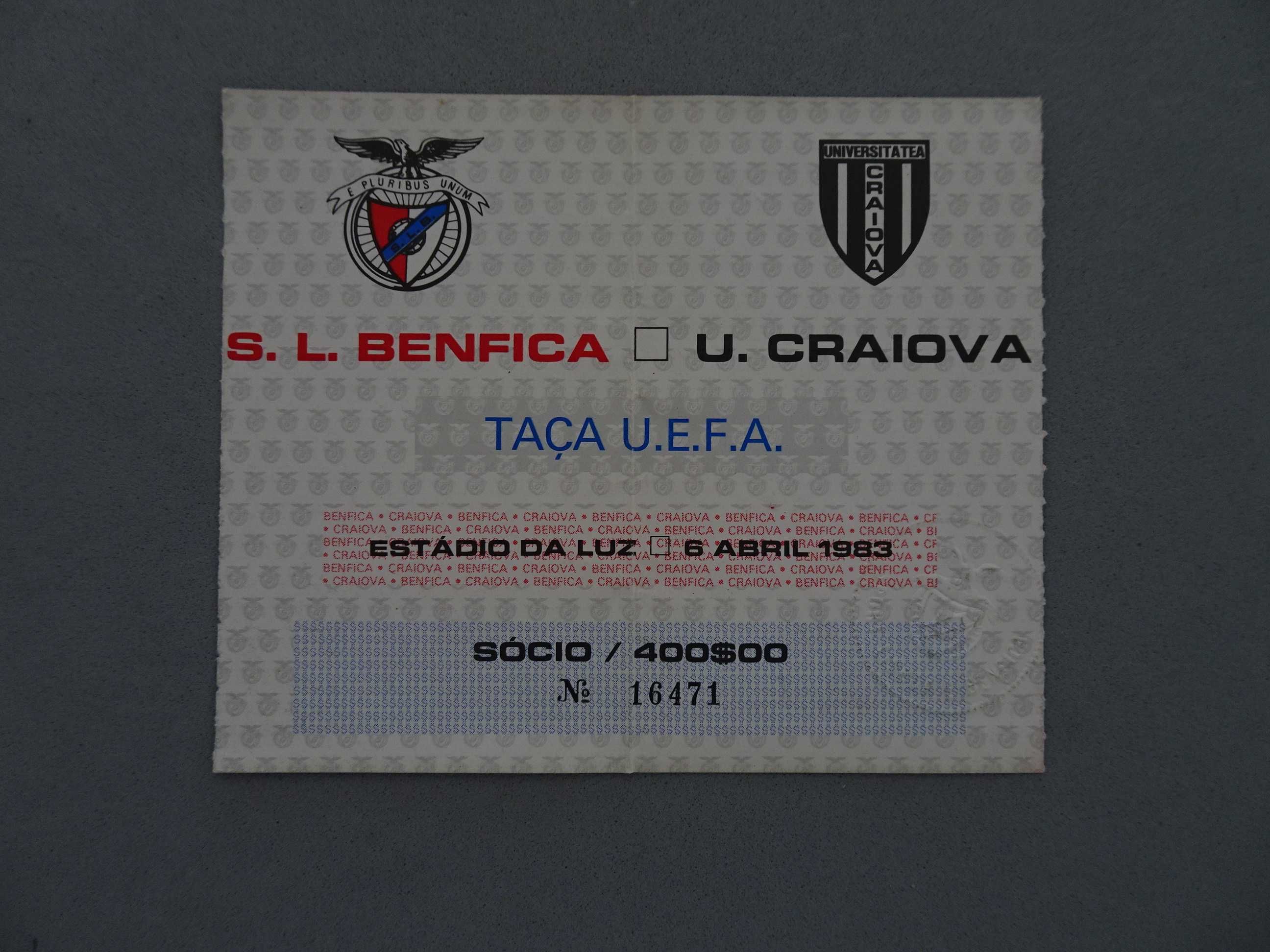 Bilhete futebol Benfica Craiova Taça UEFA 1983
