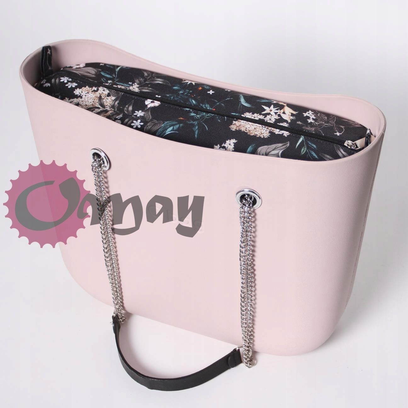 CZARNY organizer OBAG STANDARD bzy konwalie beż 2 kieszenie OMAY