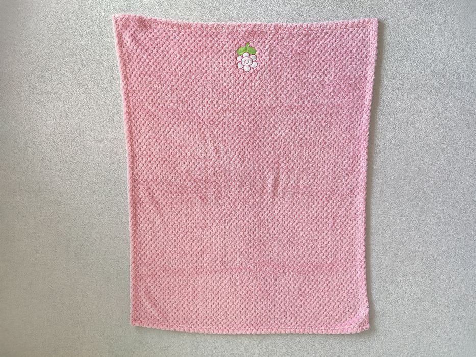 Różowy kocyk dziecięcy kwiatek ok 75x100cm