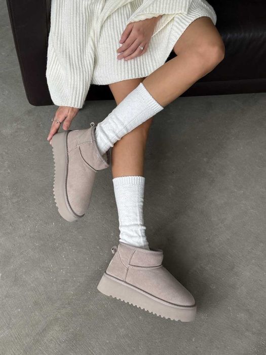 Бежеві уггі платформа натуральна замша бежевые угги на платформе 36-41