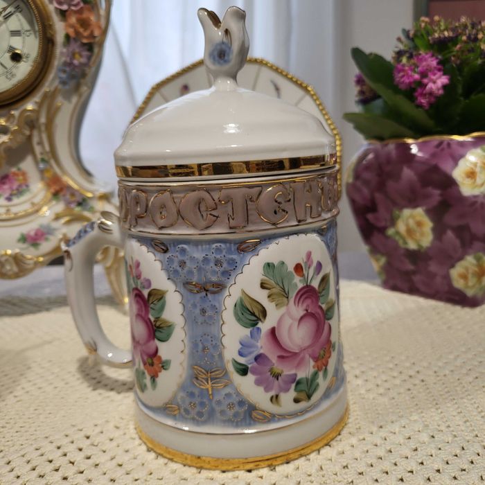 Кружка с крышкой Коростень. Ручная роспись