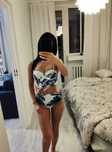 Strój kąpielowy bikini liście biustonosz majtki wysoki stan  M