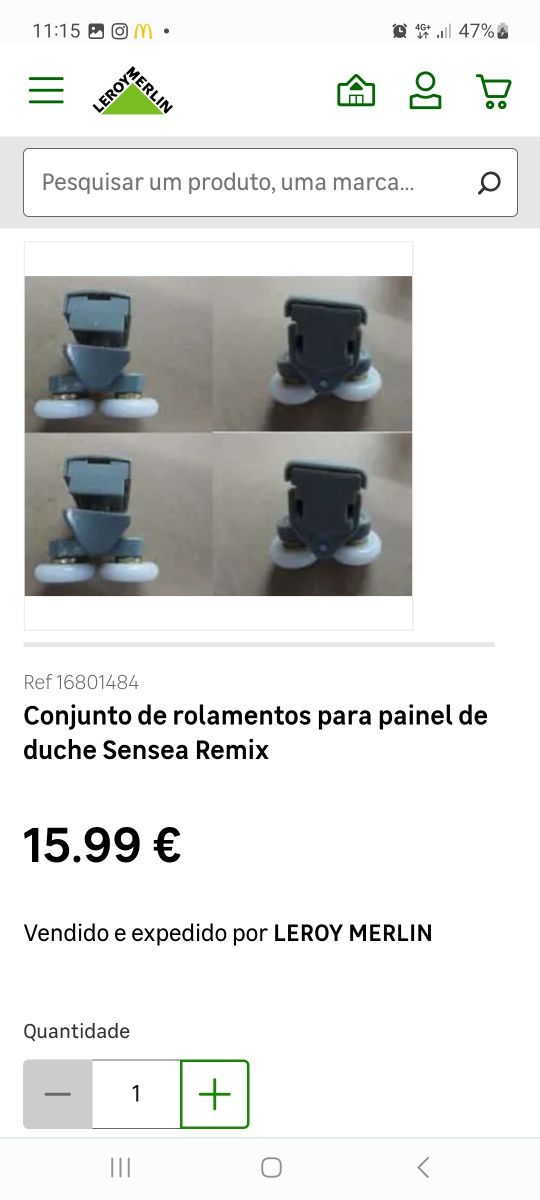 Conjunto rodinhas painel de duche SenSea