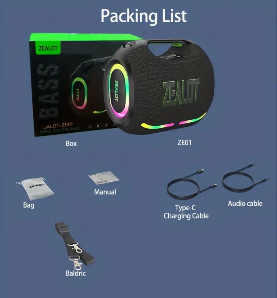ZEALOT ZE01 120W портативна акустика Bluetooth колонка