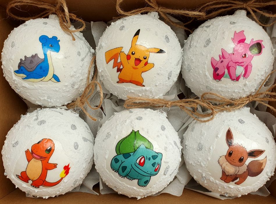 Bombki choinkowe śnieżki 100mm 6szt pokemony rękodzieło