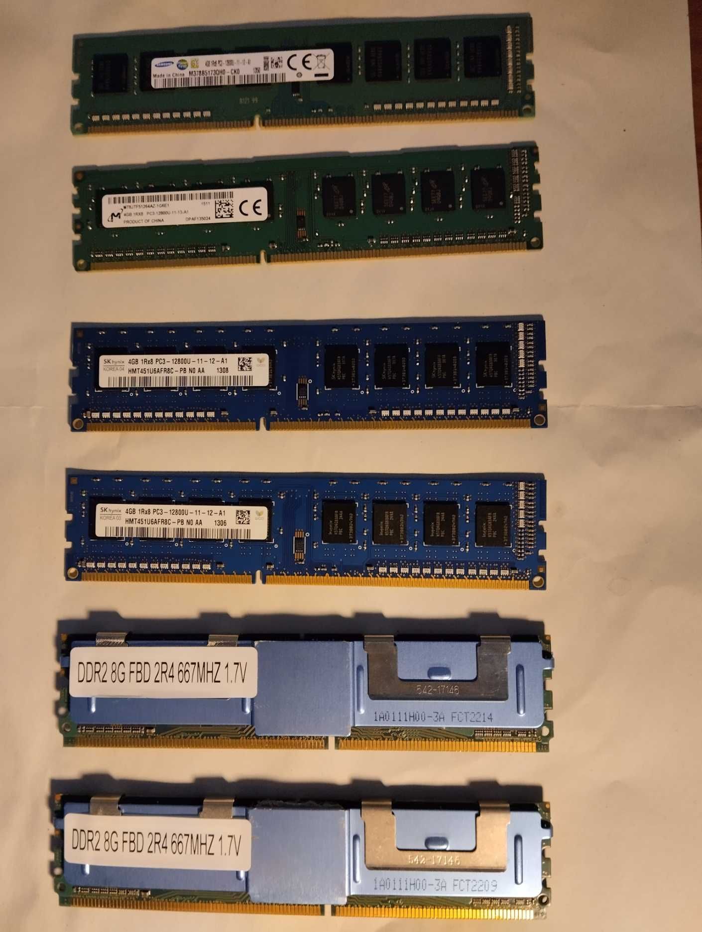 6 Pplacas de Memória RAM - 4 DDR3, 4 GB e 2 DDR 2, 8 GB