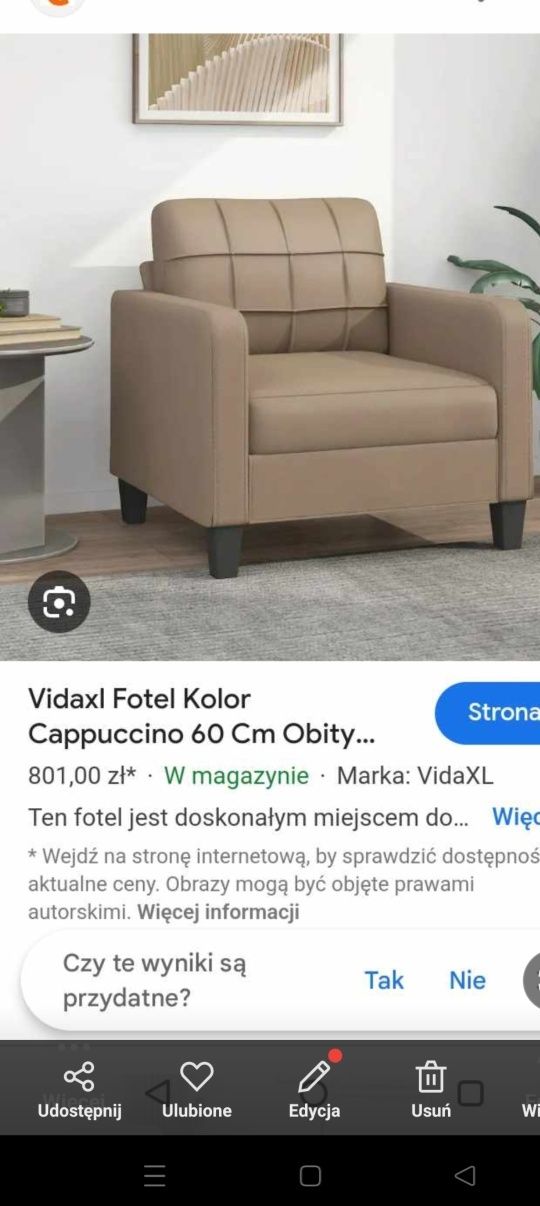 Wypoczynek sofa,fotel , kolor cappuccino.
