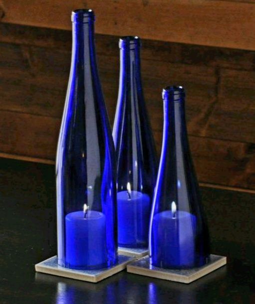 Винные бутылки декор синее стекло