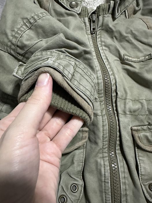 Kurtka zimowa parka na kożuszku H&M 68-74cm 6-9msc khaki #1737