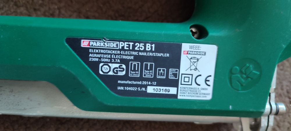 Pistola elétrica de agrafos parkside