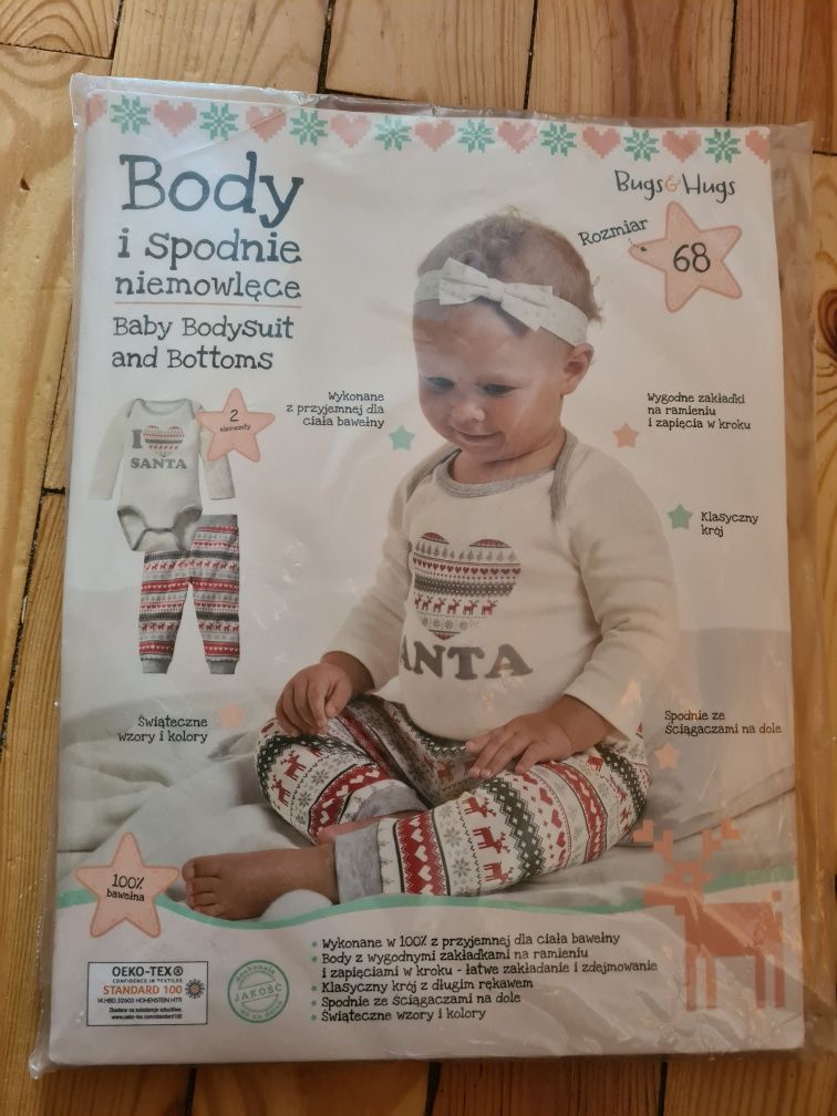 body dzieciece i spodnie swiateczne Santa Mikolaj 68 cm zestaw malucha