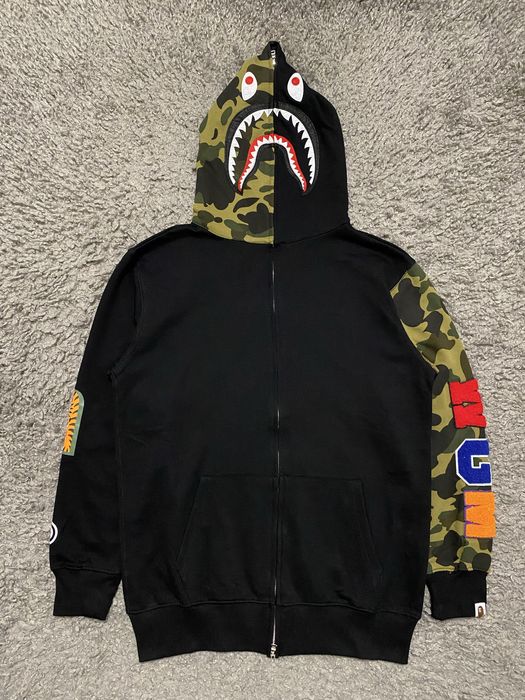 Зіп худі BAPE SHARK чоловічe black x green camo japan A BATHING APE