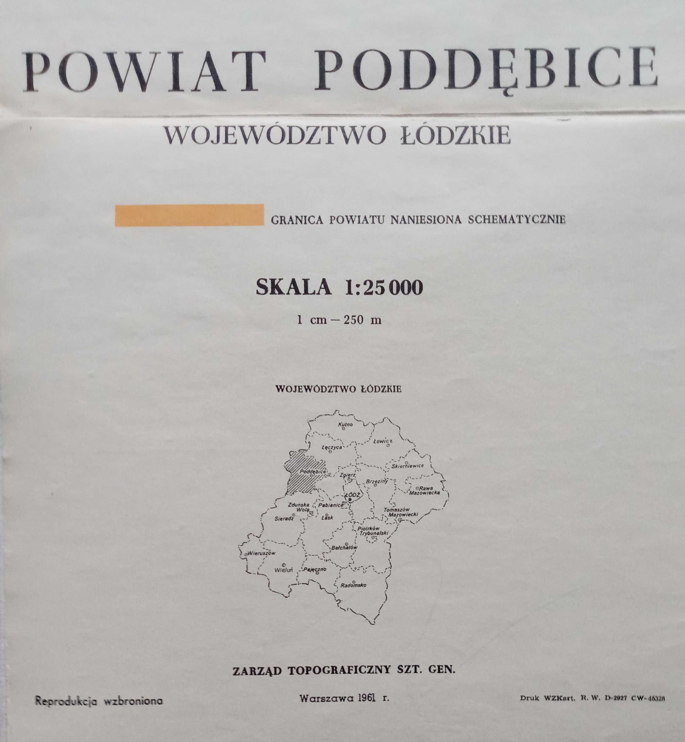 Stara mapa sztabowa wojskowa powiat Poddębice