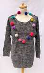Sweter Melanż Pompony M 38 Pomponiki Czarny Biały