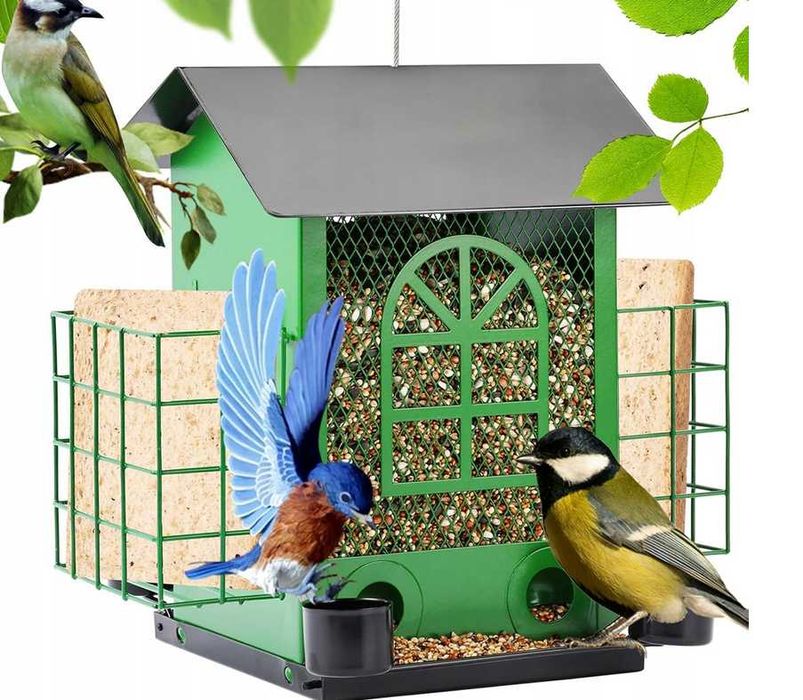 Karmniki dla ptaków na zewnątrz, metalowy z podwójnym klatką