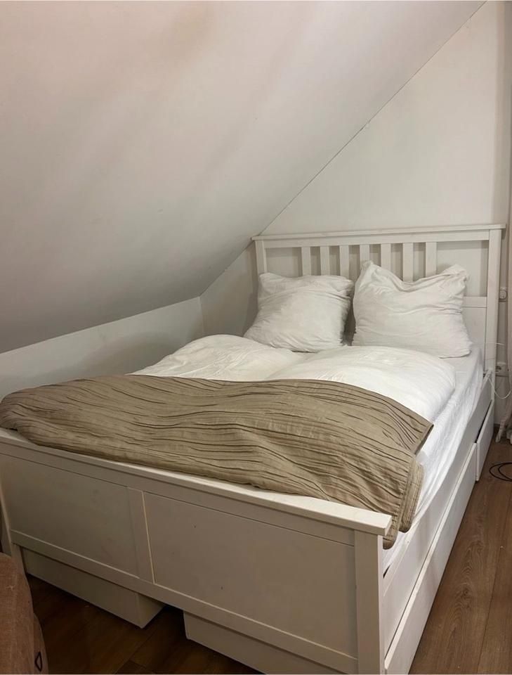 Łóżko ikea hemnes drewniane biała bejca 140x200 2 stelaże 2 szuflady