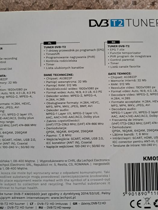 Tuner, dekoder DVB-T2