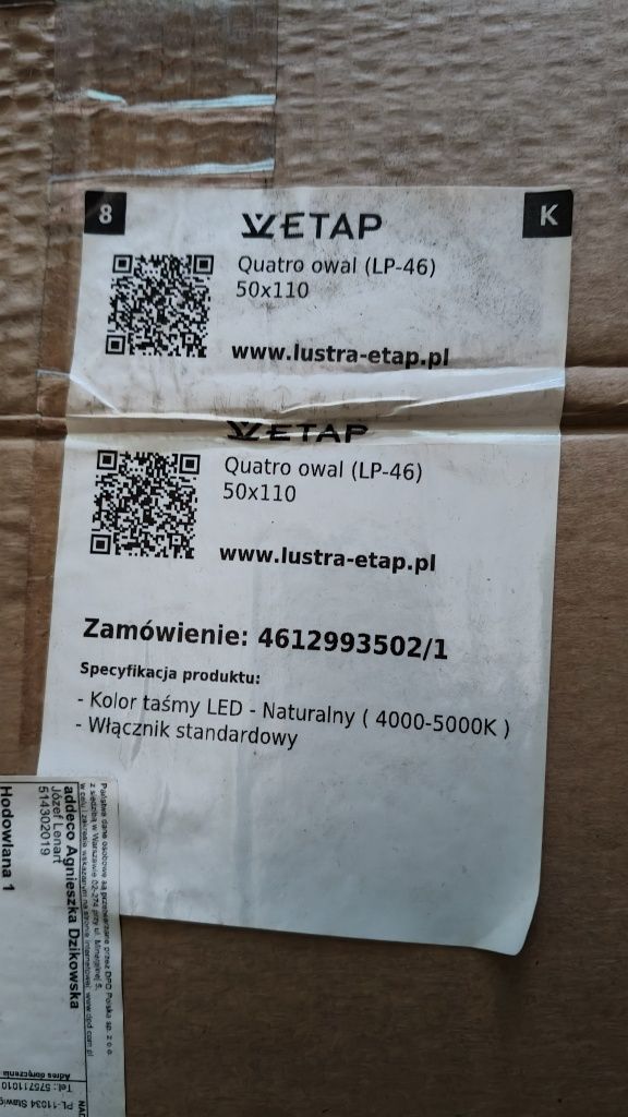 Lustro łazienkowe  piaskowane  z LED