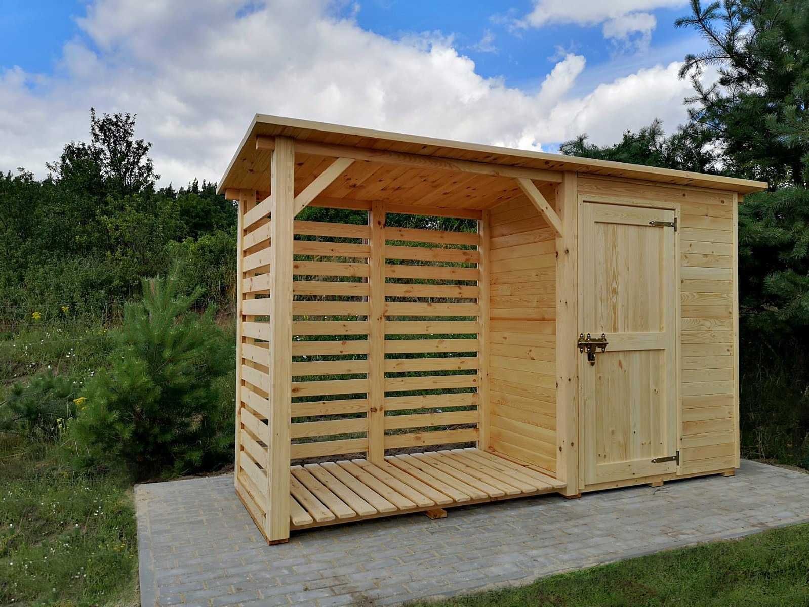 Drewutnia 2 x 1,1m + domek narzędziowy 1,5 x 1,1m z dachem prostym