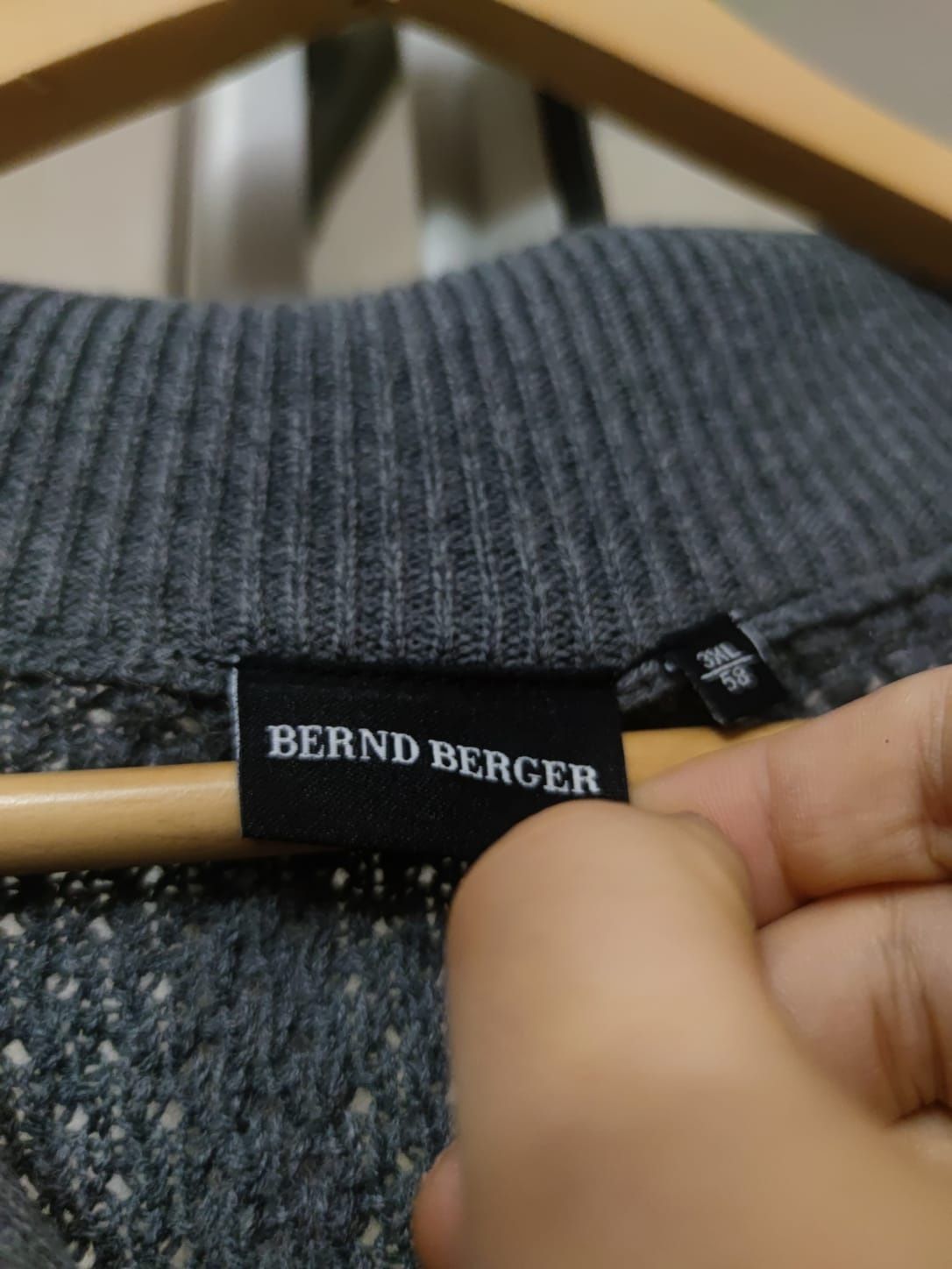 Sweter klasyczny Bernd Berger 3XL xxxl męski sweterek szary siwy jasny