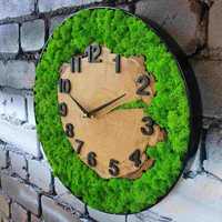 Часы из мха, настенные часы стабилизированный мох, дерево, металл