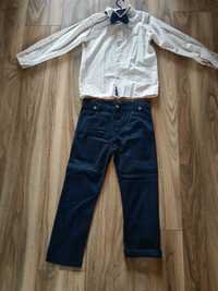 Koszula spodnie chino muszka r.128 zestaw galowy dla chłopca