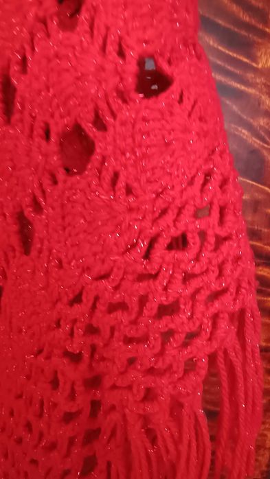 Chusta szydełkowa czerwona z brokatową nitką, vintage, handmade