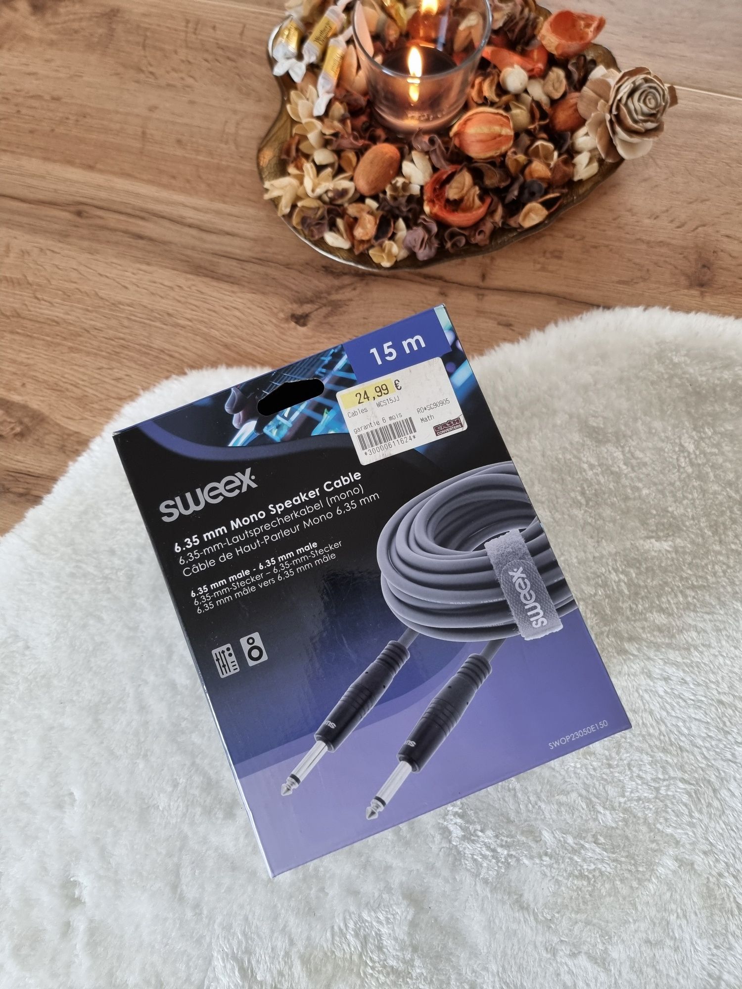 Kabel gitarowy Sweex 15m przewód Cable 6.35 mm Male gitarowy jack