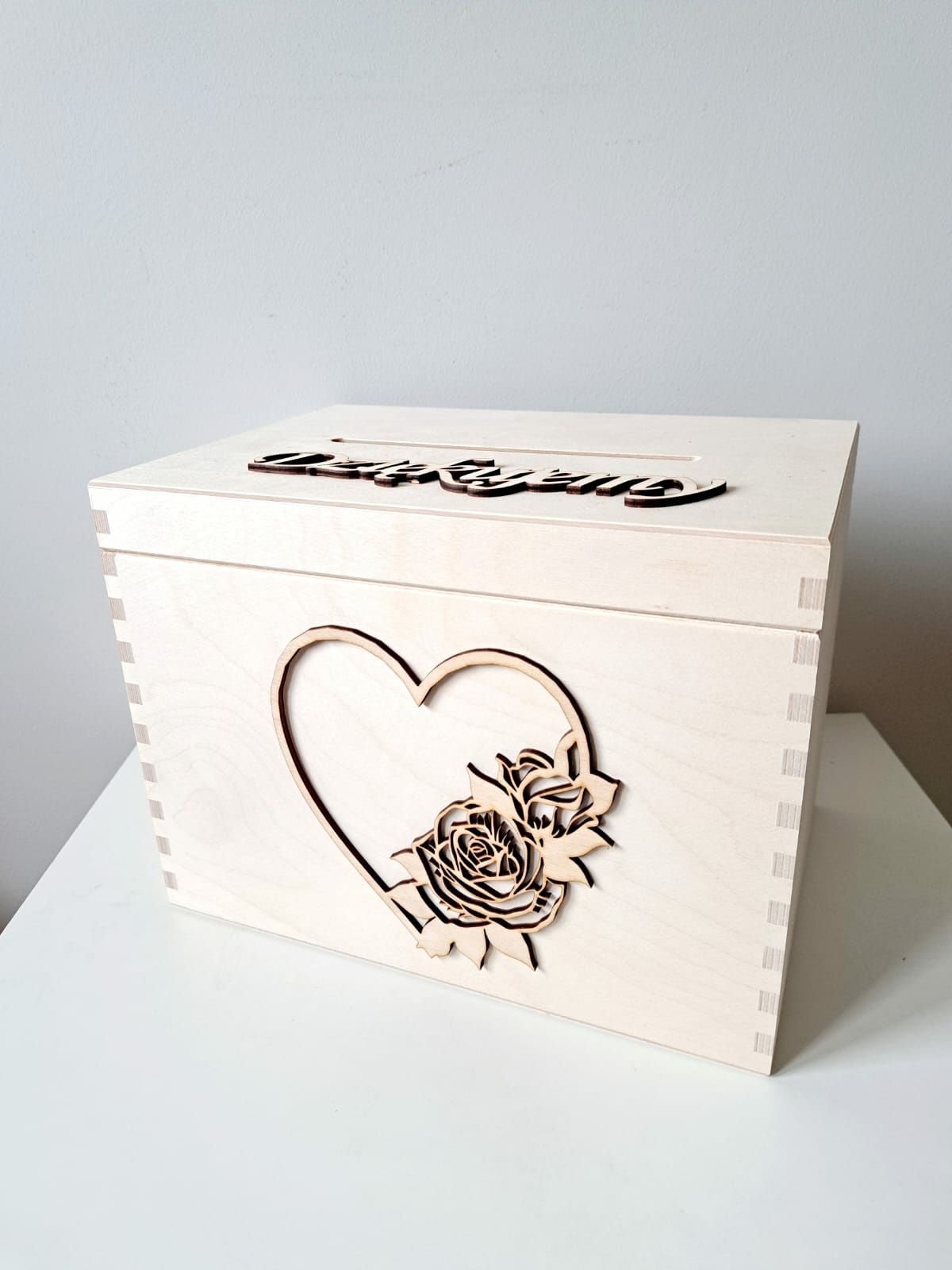 Naturalne drewniane pudełko na koperty wesele ślub