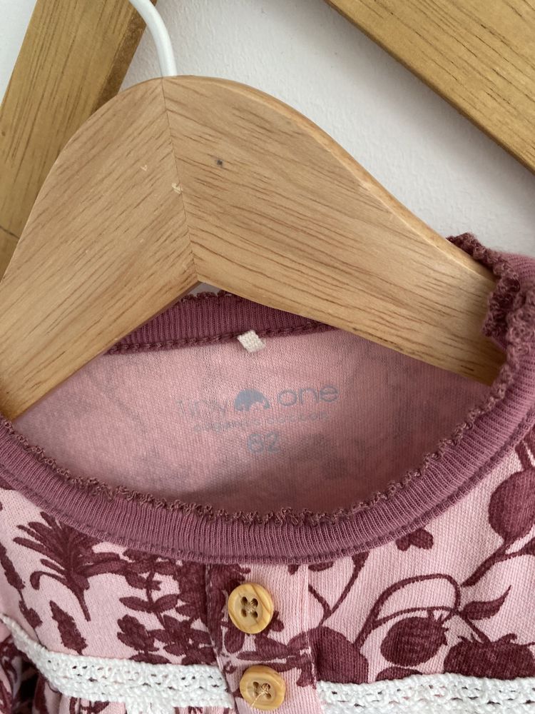 Komplet tiny one 62 różowy bordowe kwiaty sukienka legginsy