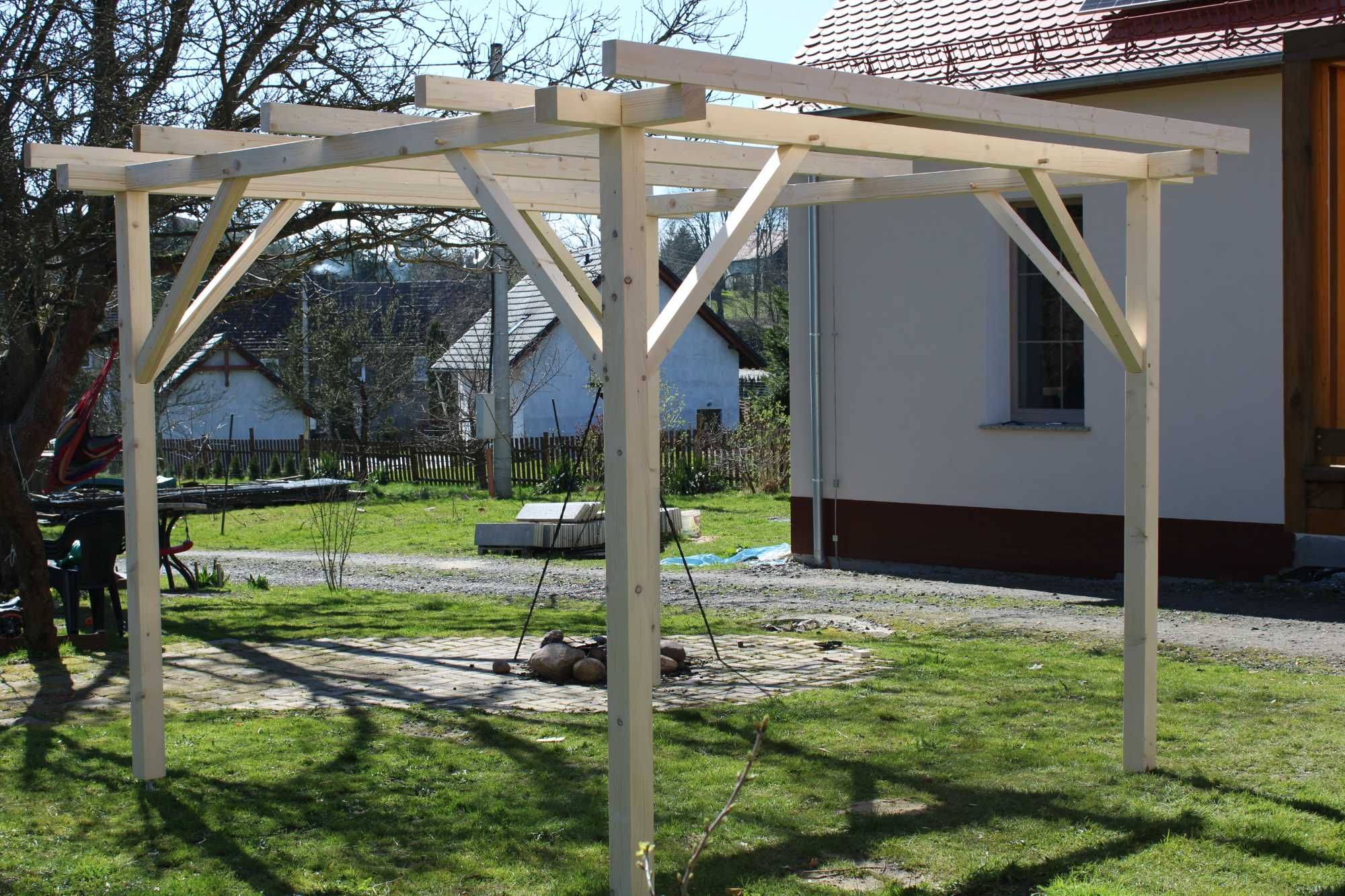 Pergola tarasowa drewniana altana 3,5m x 3,5m montowana na kołki
