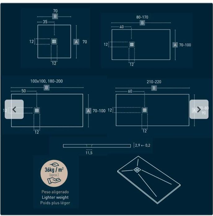 Base de duche em resina 70 x 70 cm antiderrapante de cor Antracite