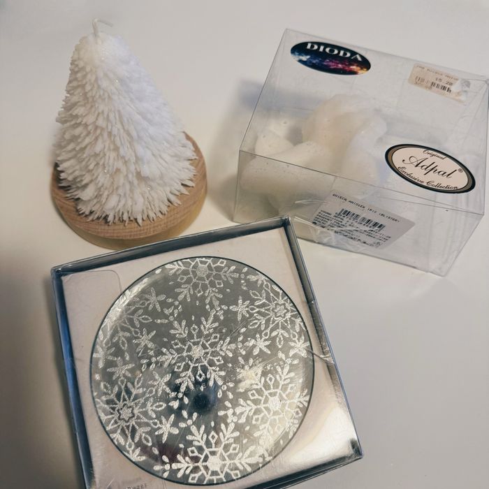 Zestaw dekoracji swiatecznych swieczka choinka aniolek podkladki