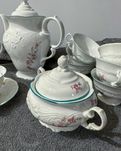Serwis kawowy Wałbrzych – Fryderyka, kwiaty, turkus, porcelana 23 el.