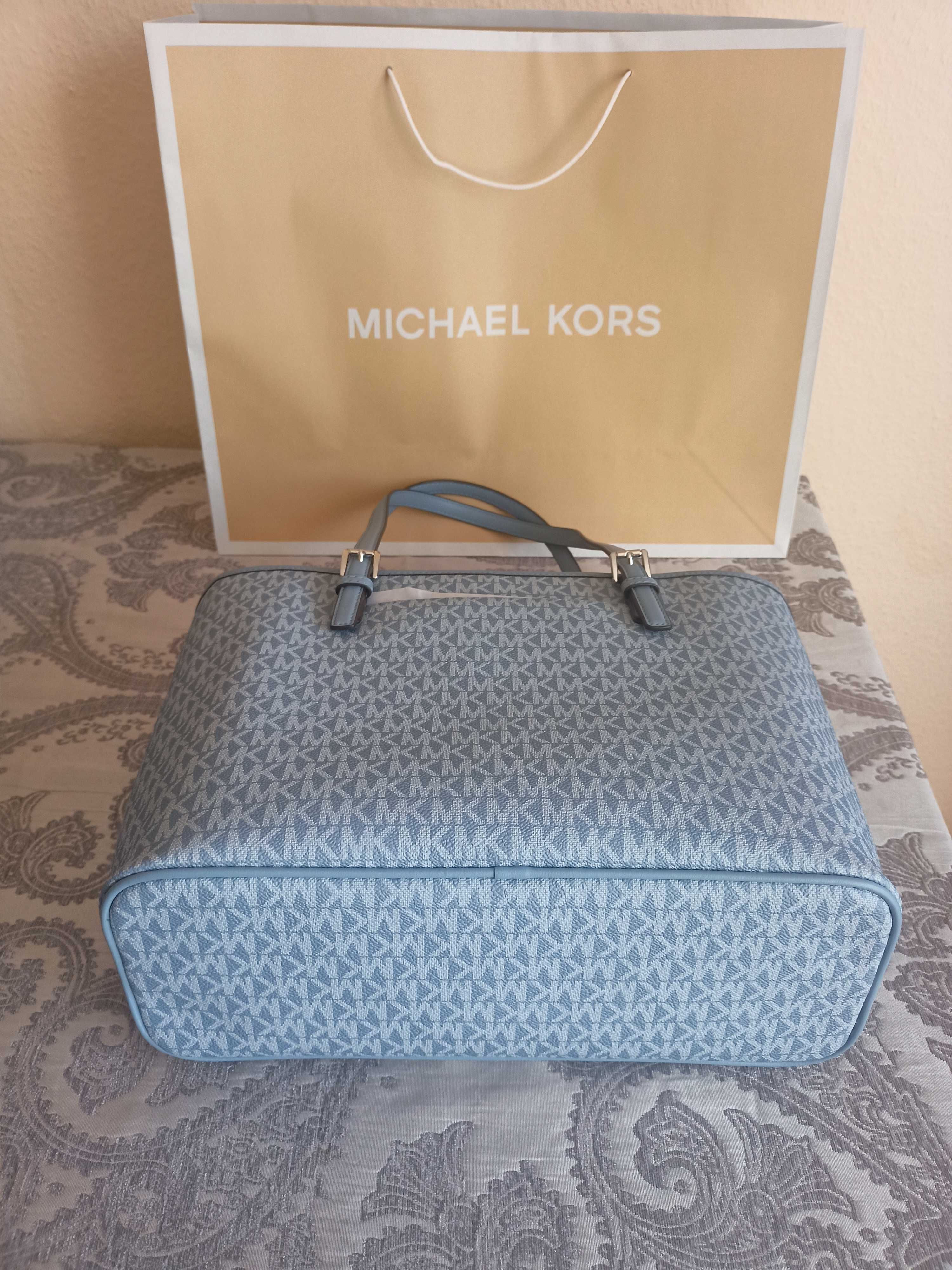 Nowa Oryginalna Torebka Michael Kors Jet Set Travel Monogram Niebieska