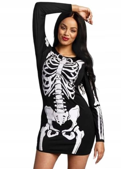 Sukienka Czarny Szkielet Świecący W Ciemności Kostiu Halloween Roz. M