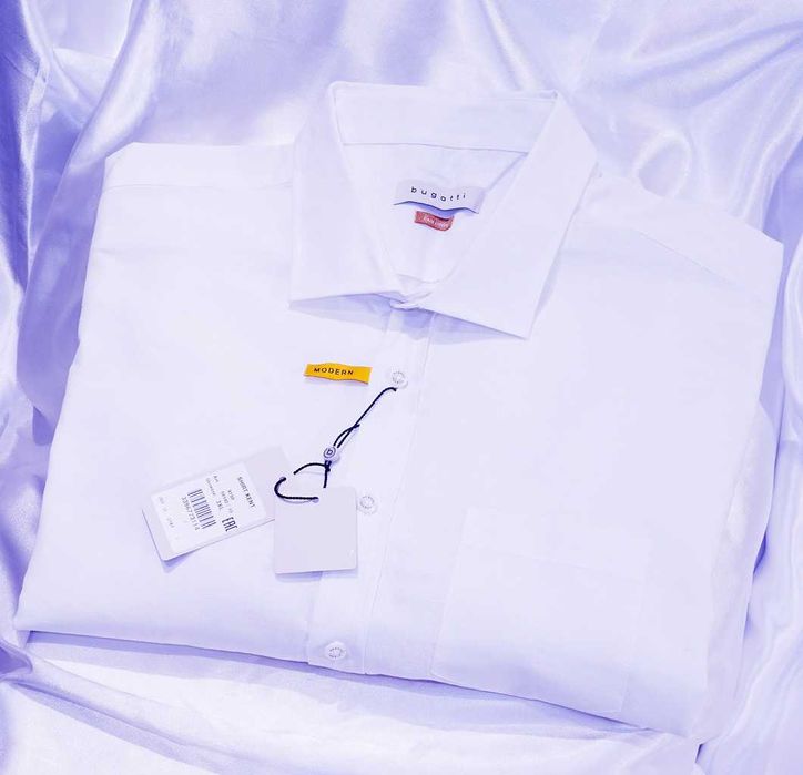 Bugatti koszula XXXL 47/48 krótki długi rękaw biała lniana boss th ck