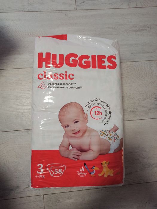 Підгузки Huggies Classic розмір 3 (4-9 кг), 58 шт