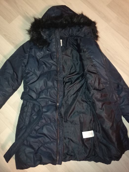 Zimowy płaszczyk granat z kapturem Lincoln&Sharks nowy_sukienka_czapki