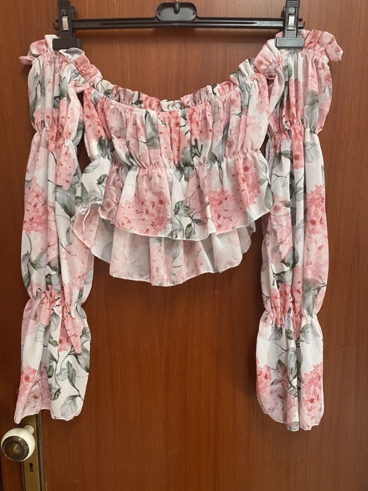 Crop Top estampado rosa e verde TU - Lindissimo (novo)