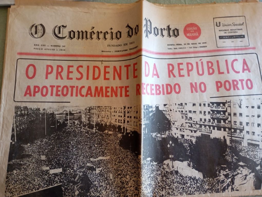 2 exemplares de O Comercio do Porto de 28 e 30 de maio de 1974