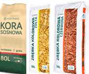 KORA SOSNOWA ZRĘBKI kolorowe zrębka RÓŻNE grubości -frakcje; 50L , 80L