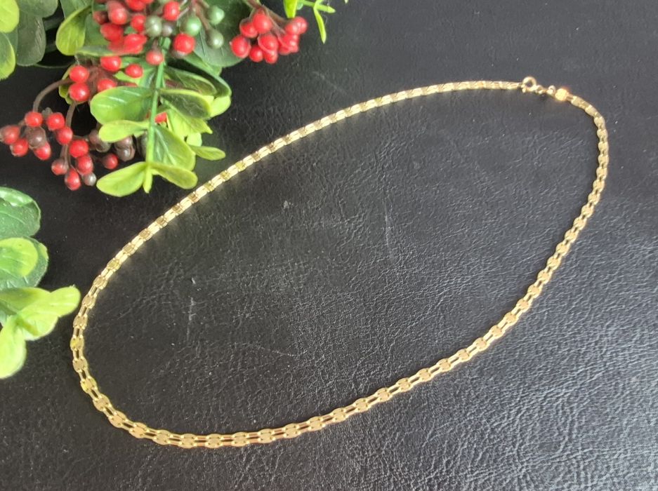 Piękny złoty łańcuszek 585 o podwójnym blaszkowym splocie Długość 45CM