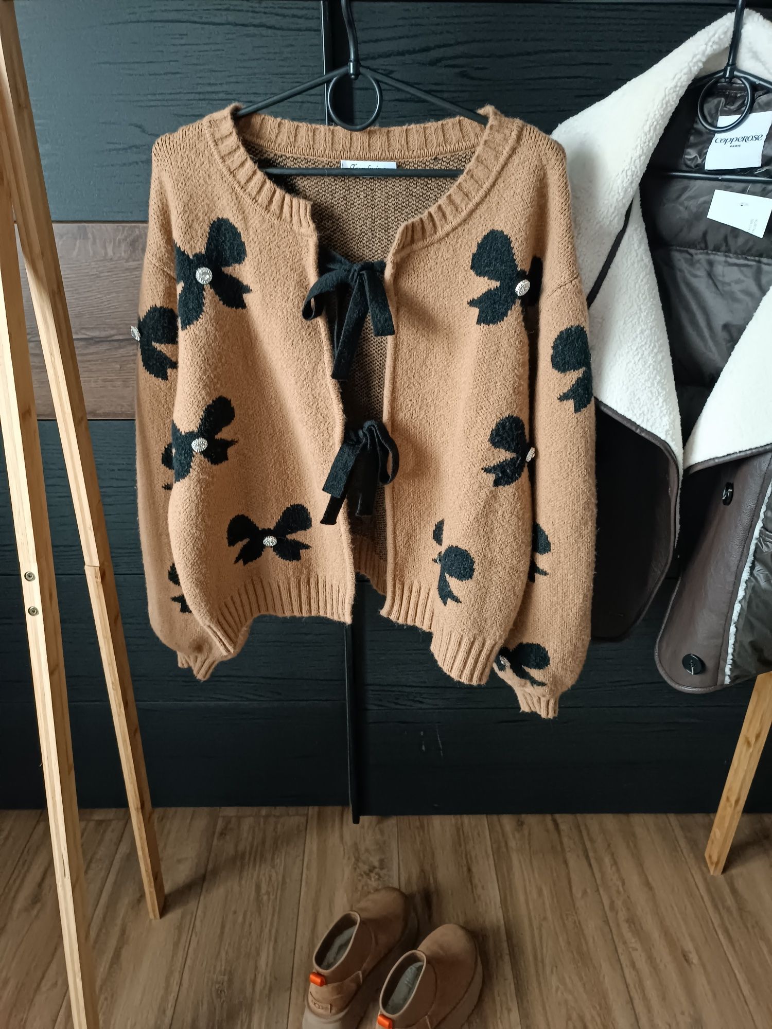 Sweter kardigan S/M/L camel kokardki