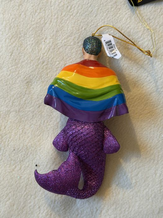 Enfeite sereio merman em porcelana com glitter – vários
