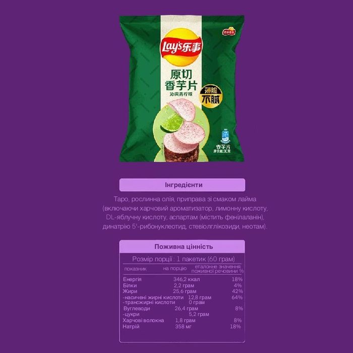 Lay’s Taro дейс чіпси лайм чипси китайскі смак лайму Азія Китай