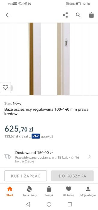 Ościeżnica regulowana Erkado 70 prawa 100-140 biała