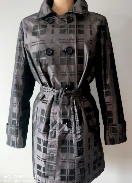 dłuższa kurtka przejściowa nieprzemakalna szaro-czarna r. L